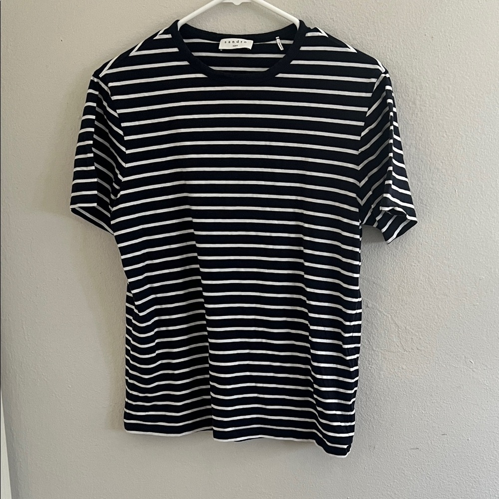 Sandro Paris Navy & White Striped Short Sleeve Tee